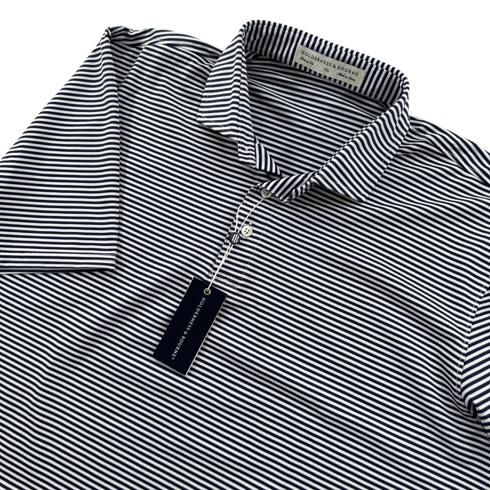 NEW Holderness & Bourne Maxwell Polo Shirt Men XL Navy White Striped Golf Luxury